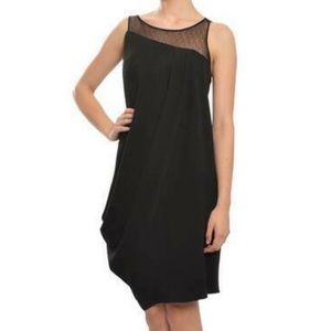 Angel Sanchez NWT Black Draped Shift Sleeveless Mesh Crewneck Mini Dress